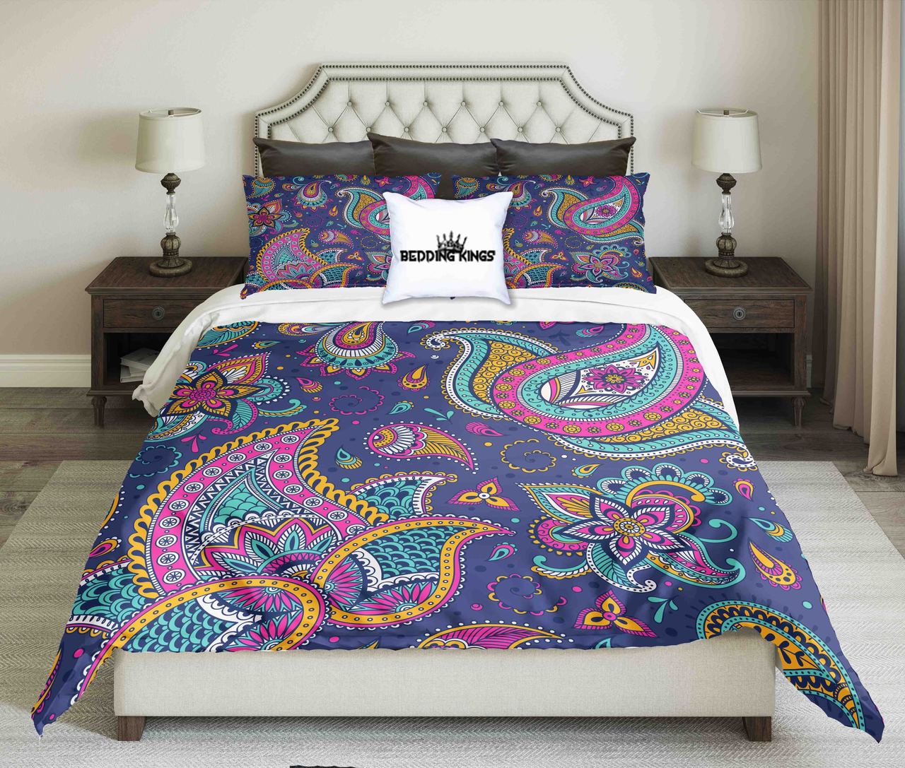 Curved Pattern Blue Pink Kings 3D Customized Duvet Cover Bedding Set