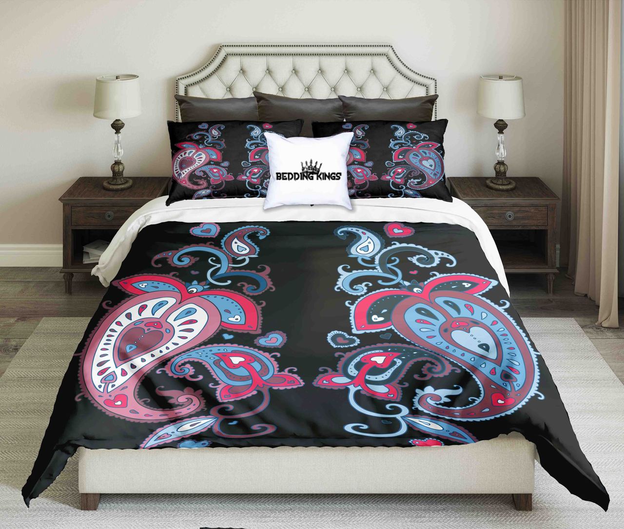 Curved Pattern Bright Black Colour Kings 3D Customized Duvet Cover Bedding Set