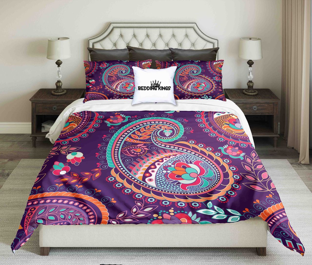 Curved Purple Pattern Kings 3D Customized Duvet Cover Bedding Set