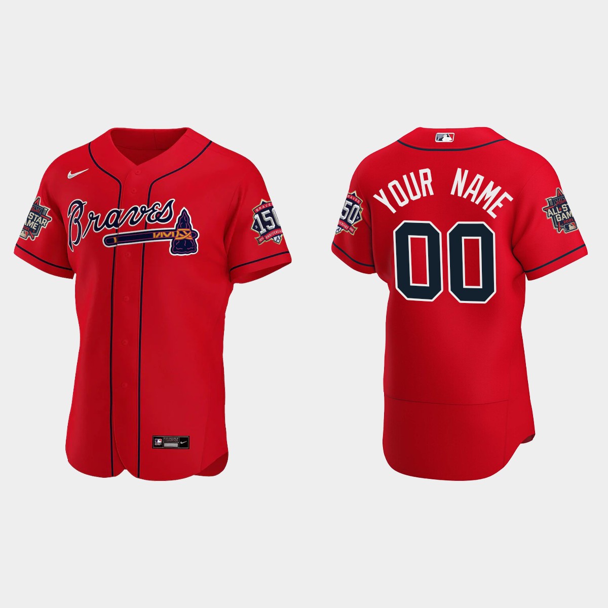 Custom #00 Atlanta Braves Alternate 2021 MLB All-Star Jersey - Red