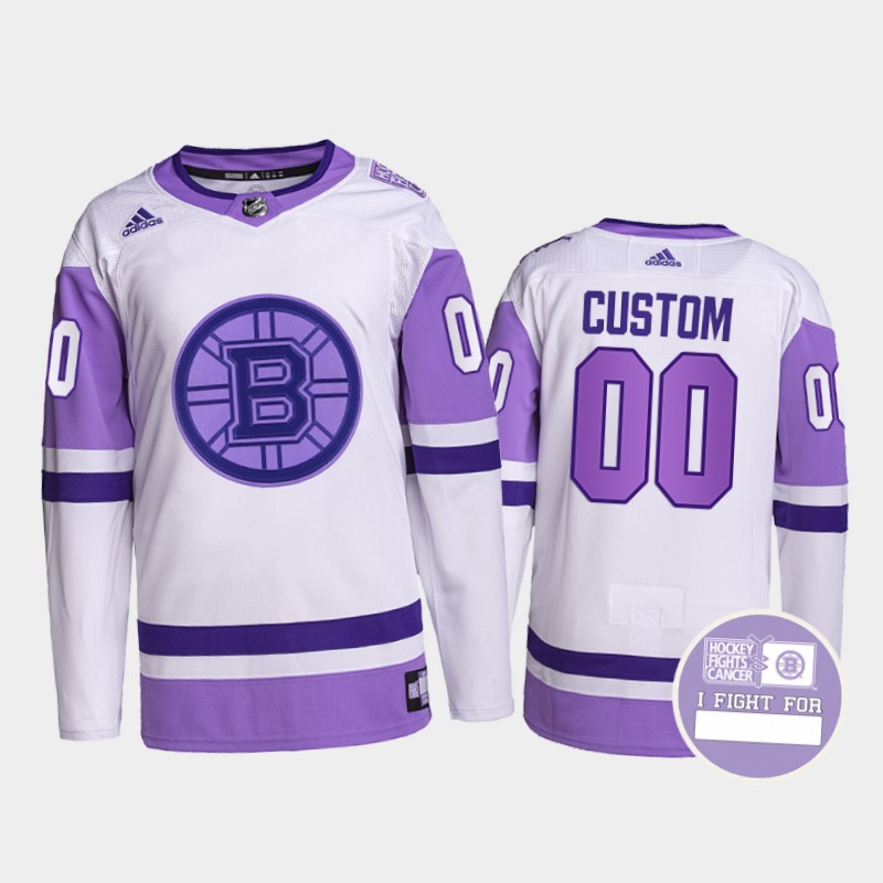 Custom #00 Boston Bruins Fights Cancer White Purple Primegreen Jersey