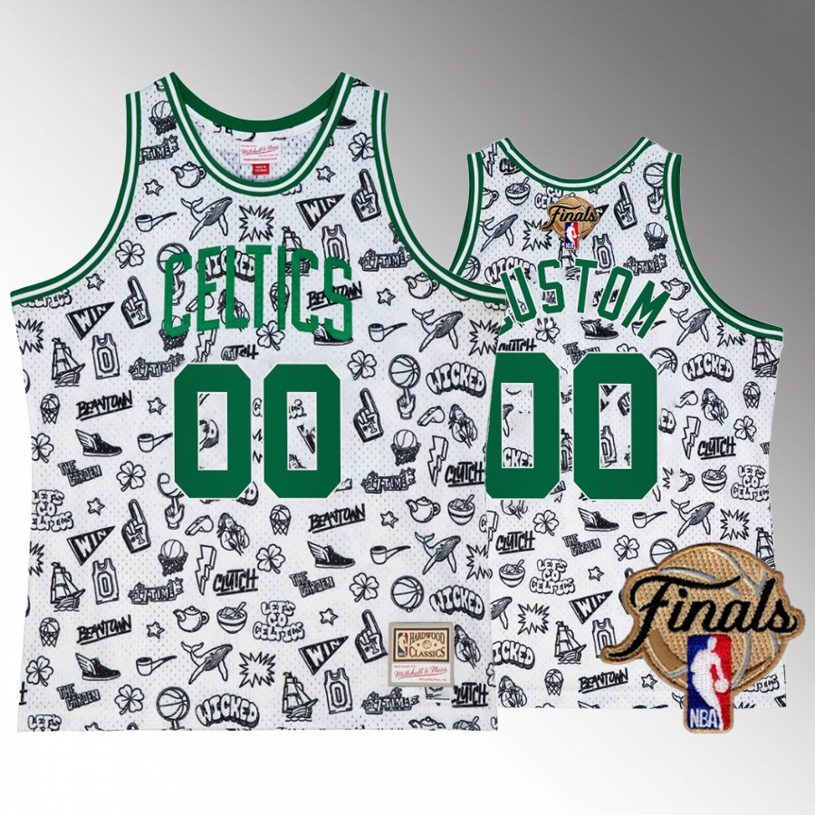 Custom #00 Boston Celtics 2022 NBA Finals White Doodle Jersey