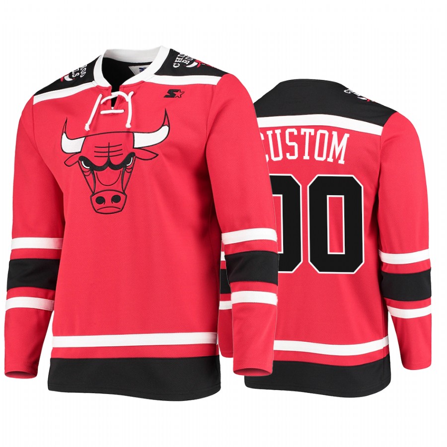 Custom #00 Chicago Bulls Hockey Fashion Jersey Pointman Red