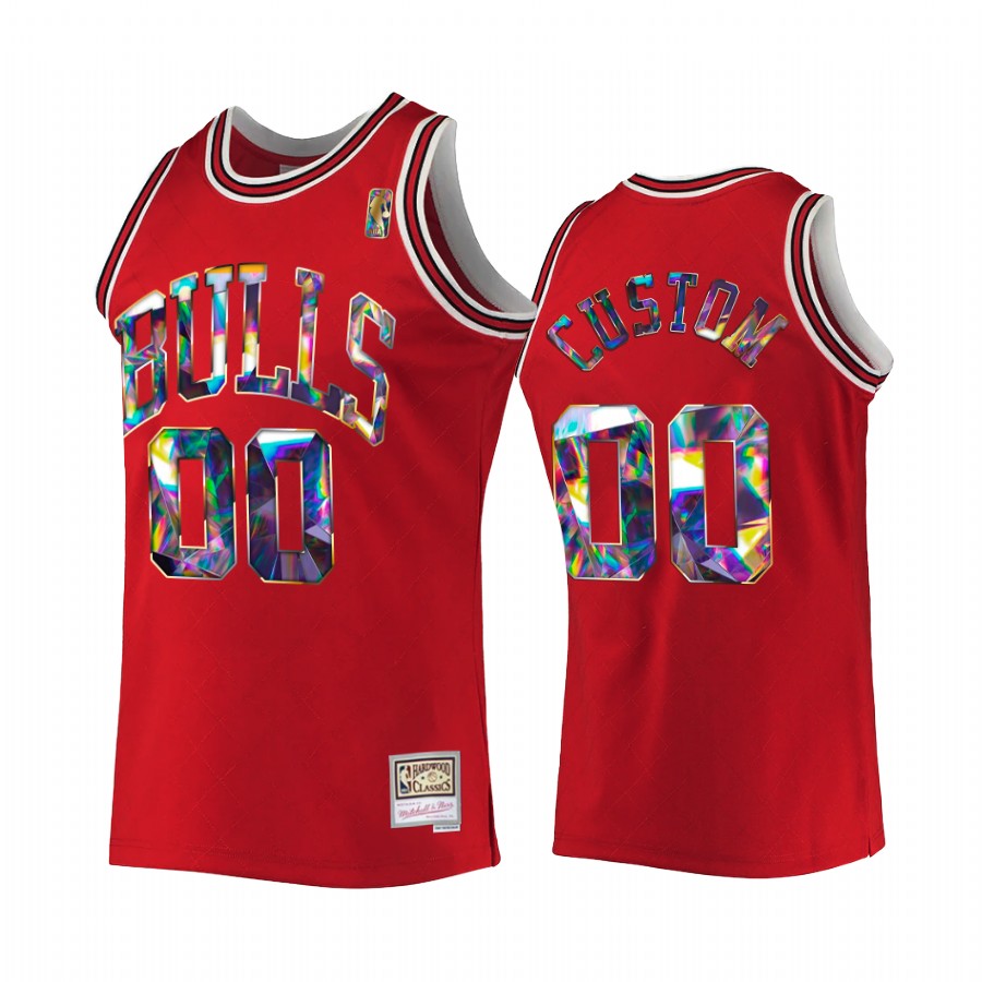 Custom #00 Chicago Bulls NBA 75th Diamond Badge Red Hardwood Classics Jersey