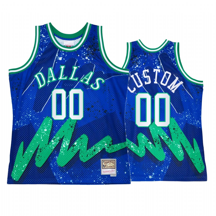 Custom #00 Dallas Mavericks Hyper Hoop Blue Throwback 90s Jersey