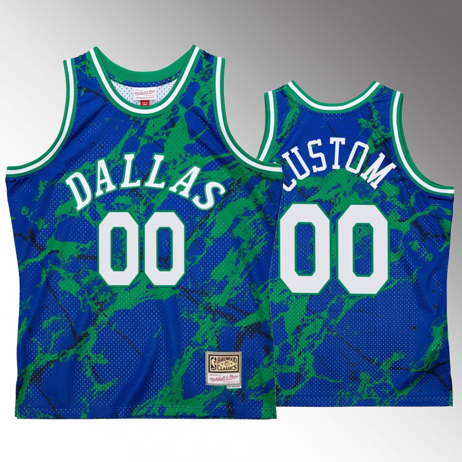 Custom #00 Dallas Mavericks Marble Swingman Blue Hardwood Classics Jersey