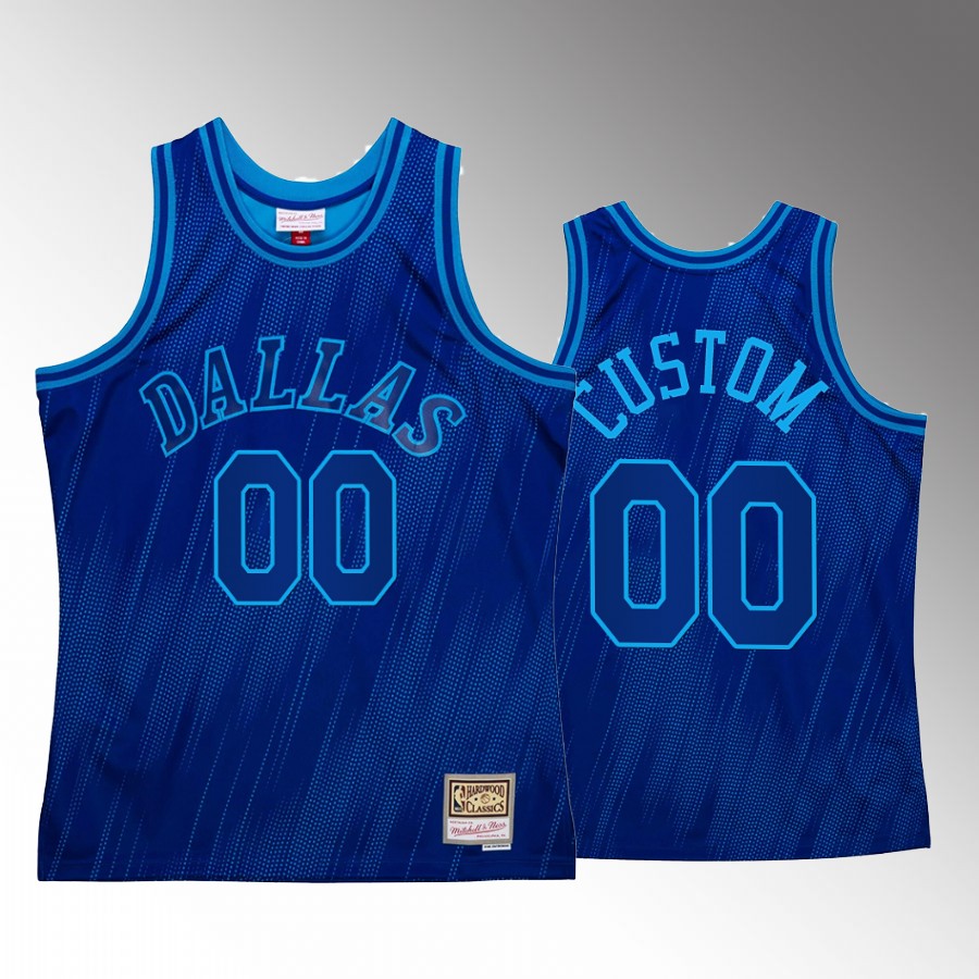 Custom #00 Dallas Mavericks Monochrome Blue Mitchell Ness Jersey