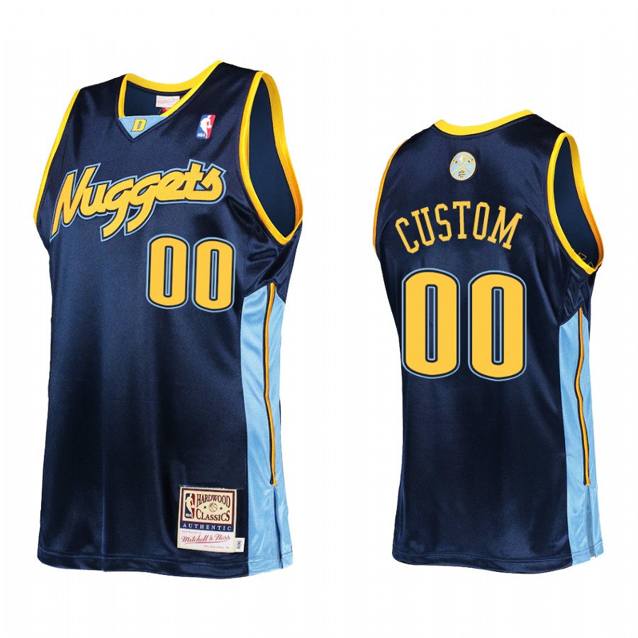Custom #00 Denver Nuggets Mitchell Ness Jersey Navy