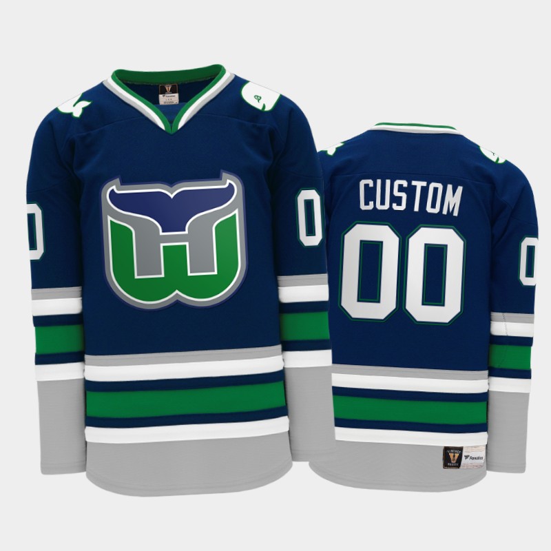 Custom #00 Hartford Whalers Throwback Heritage Navy Jersey