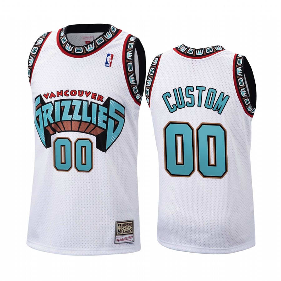 Custom #00 Memphis Grizzlies White Hardwood Classics 1998 Jersey
