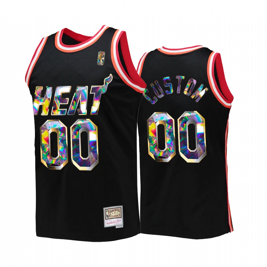 Custom #00 Miami Heat NBA 75th Diamond Anniversary Black Throwback Jersey