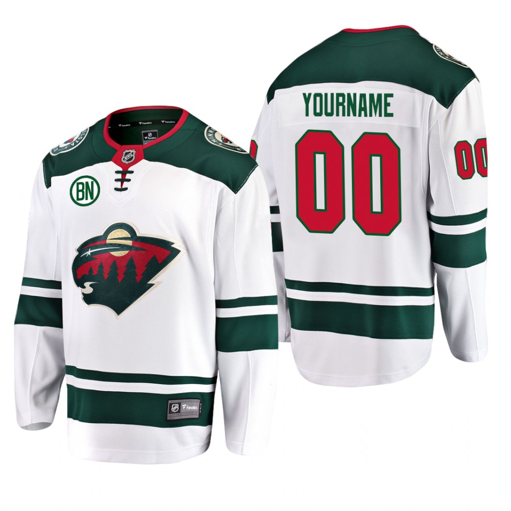 Custom #00 Minnesota Wild Away White Men’s Jersey with BN Patch