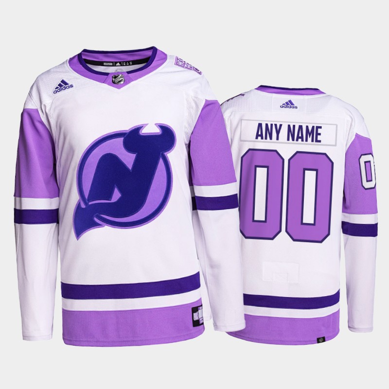 Custom #00 New Jersey Devils FightsCancer White Purple Primegreen Jersey