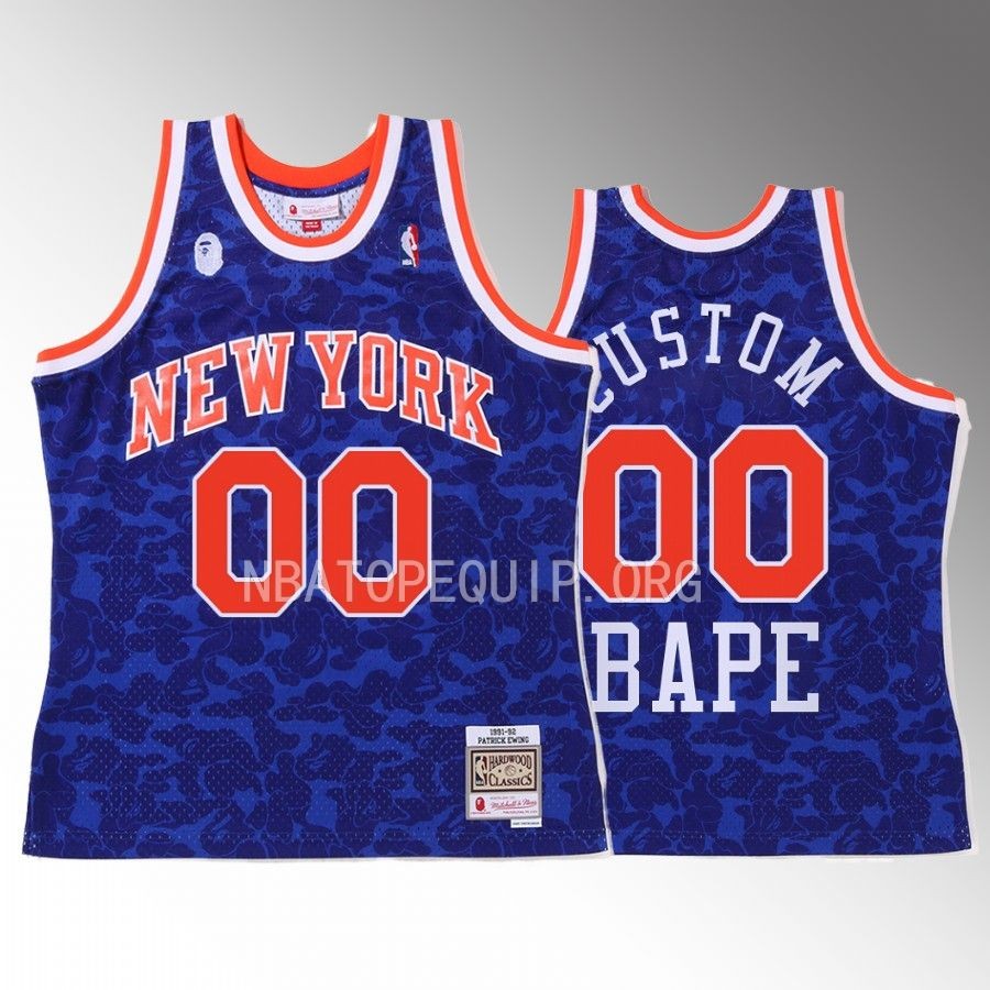 Custom #00 New York Knicks 2022 BAPE Blue Camo Tanktop Jersey