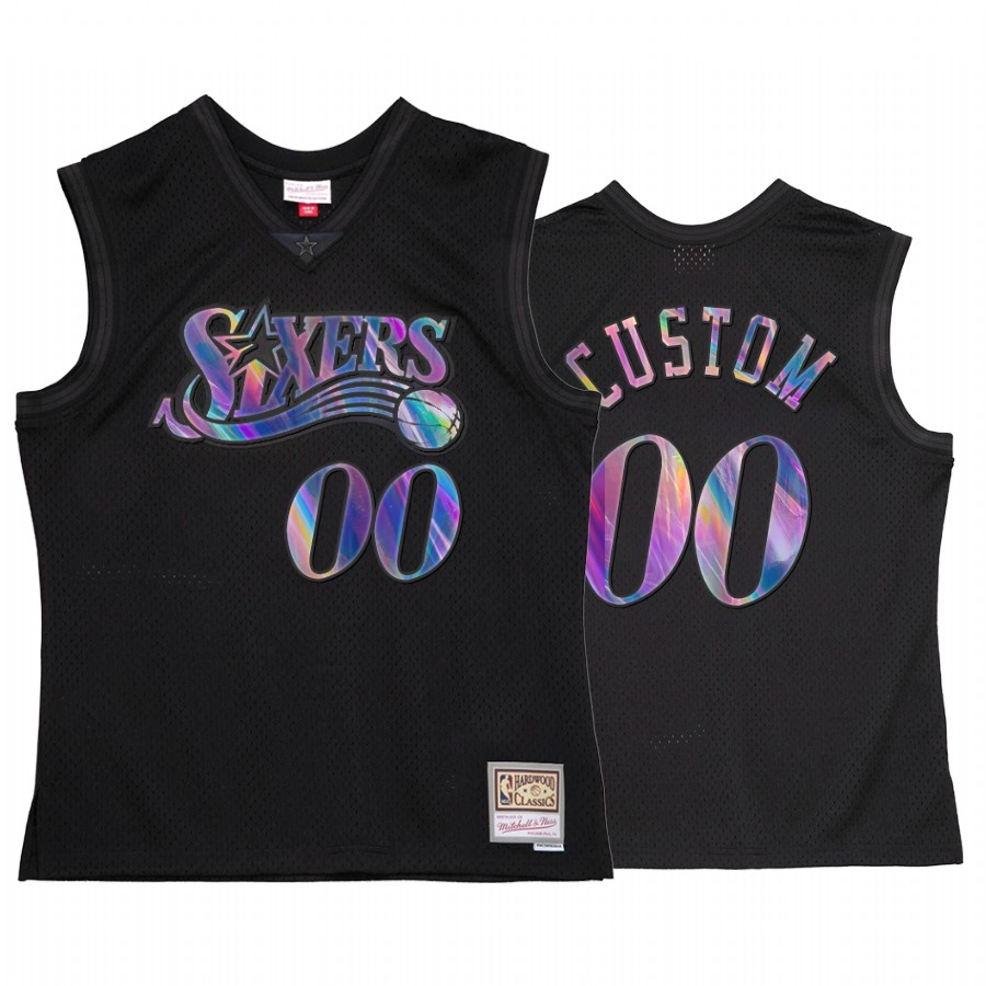 Custom #00 Philadelphia 76ers Iridescent Jersey Black