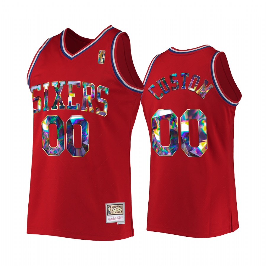 Custom #00 Philadelphia 76ers NBA 75th Diamond Badge Red Hardwood Classics Jersey