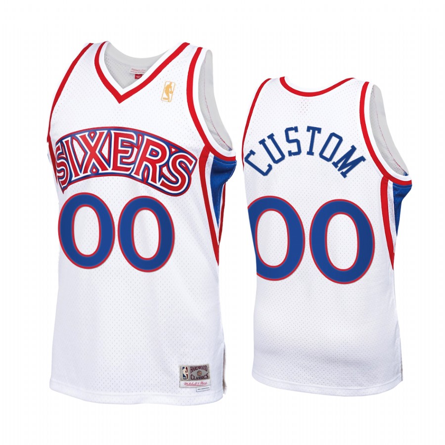 Custom #00 Philadelphia 76ers Throwback 90s Jersey White