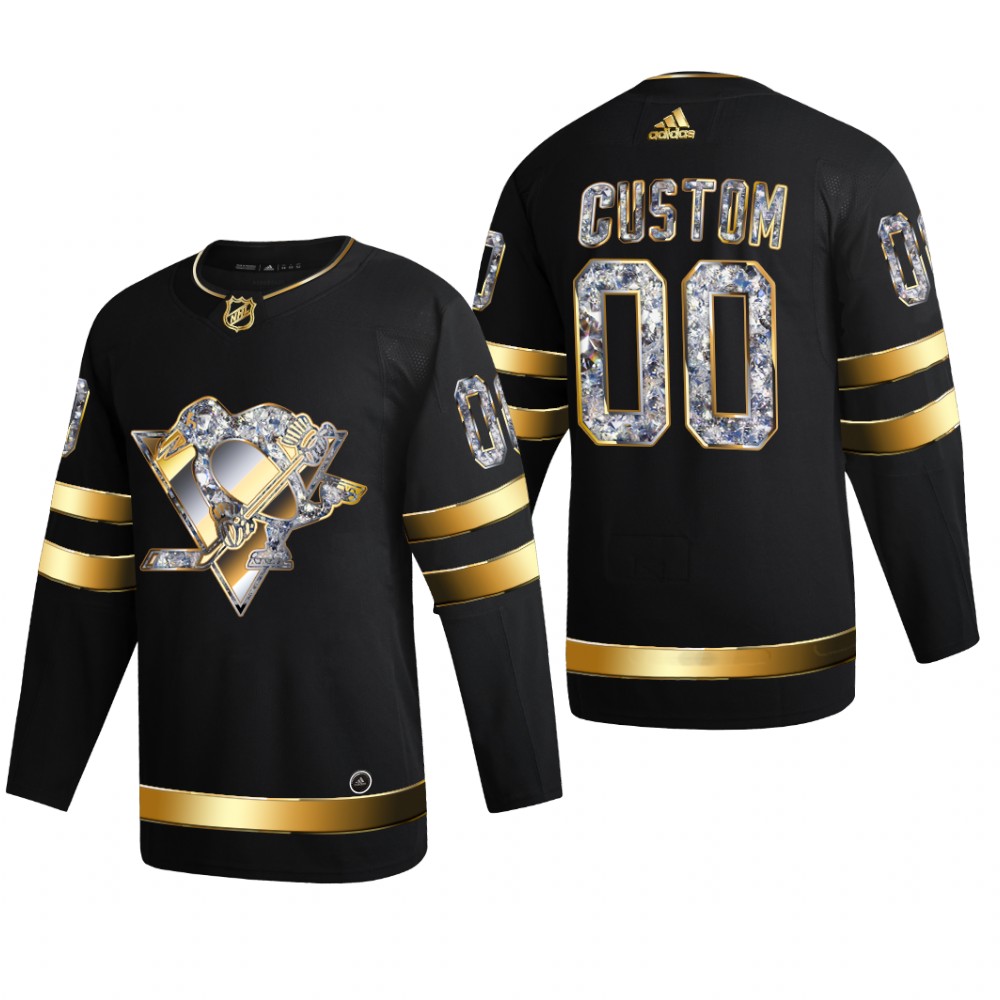 Custom #00 Pittsburgh Penguins 2022 Stanley Cup Playoffs Black Diamond Edition Jersey