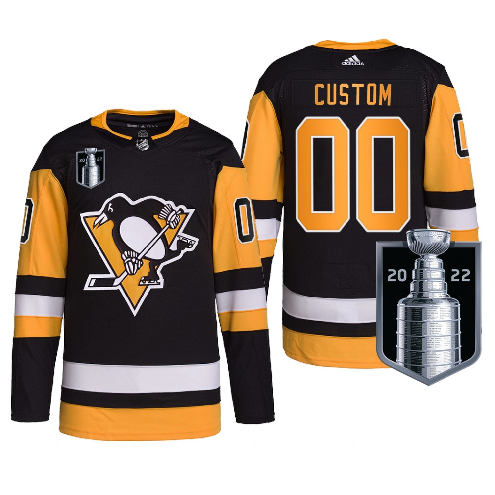 Custom #00 Pittsburgh Penguins 2022 Stanley Cup Playoffs Black Pro Jersey