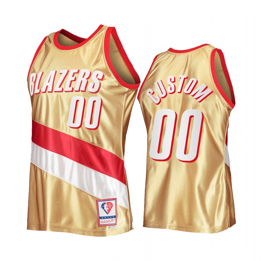 Custom #00 Portland Trail Blazers 75th Anniversary Gold Hardwood Classics Jersey