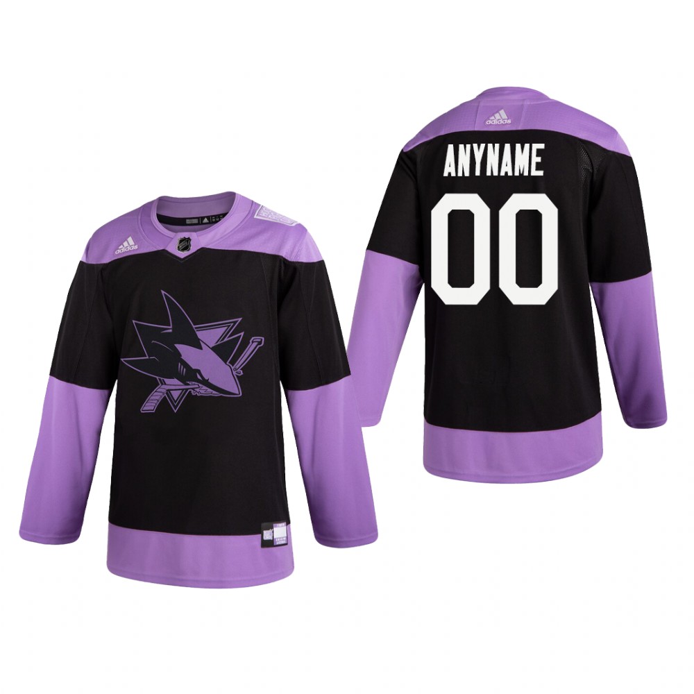 Custom #00 San Jose Sharks 2019  Fights Cancer Black Practice Jersey