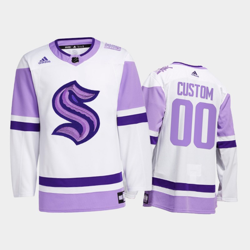 Custom #00 Seattle Kraken 2021 FightsCancer White Special Jersey