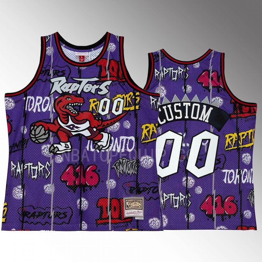 Custom #00 Toronto Raptors Slap Sticker Purple Retro Swingman Jersey