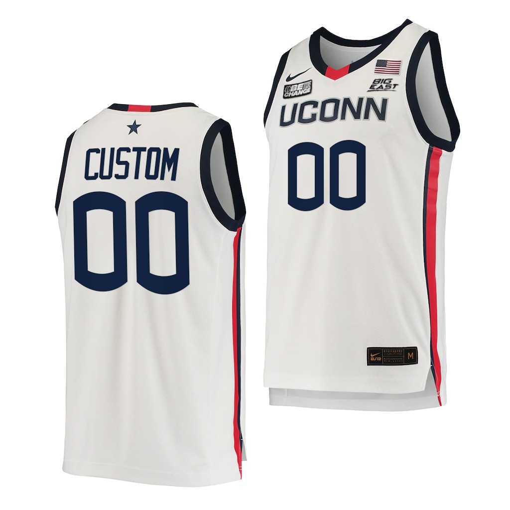 Custom #00 UConn Huskies 2021-22 College White Jersey