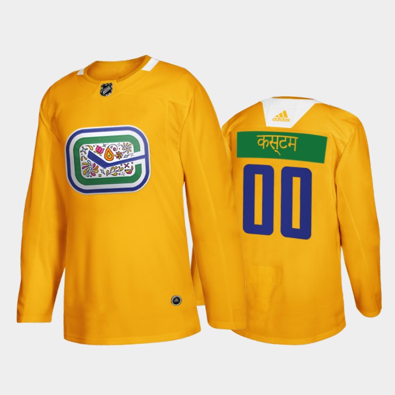 Custom #00 Vancouver Canucks Diwali Night Yellow Hindi Limited Jersey