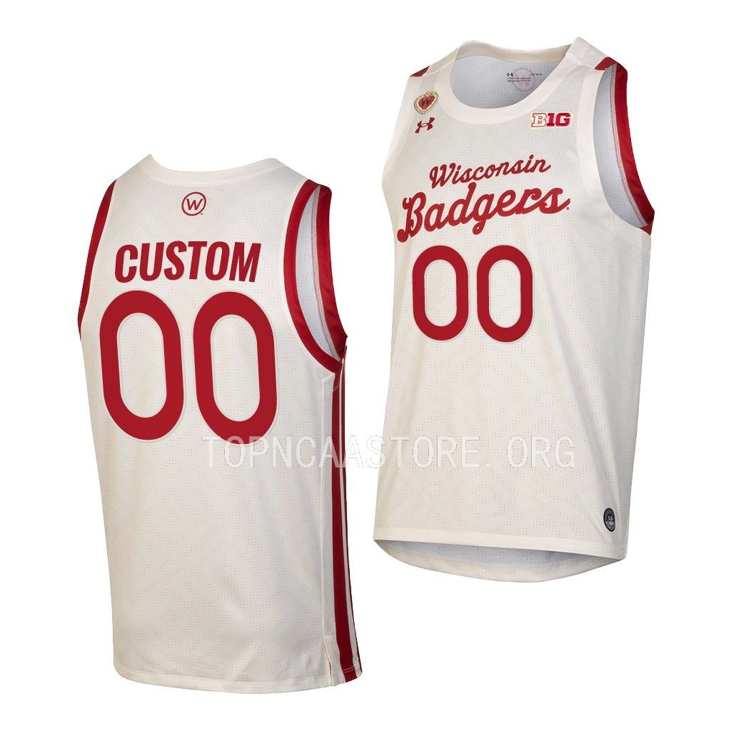 Custom #00 Wisconsin Badgers Retro  Throwback Jersey 2022-23 White
