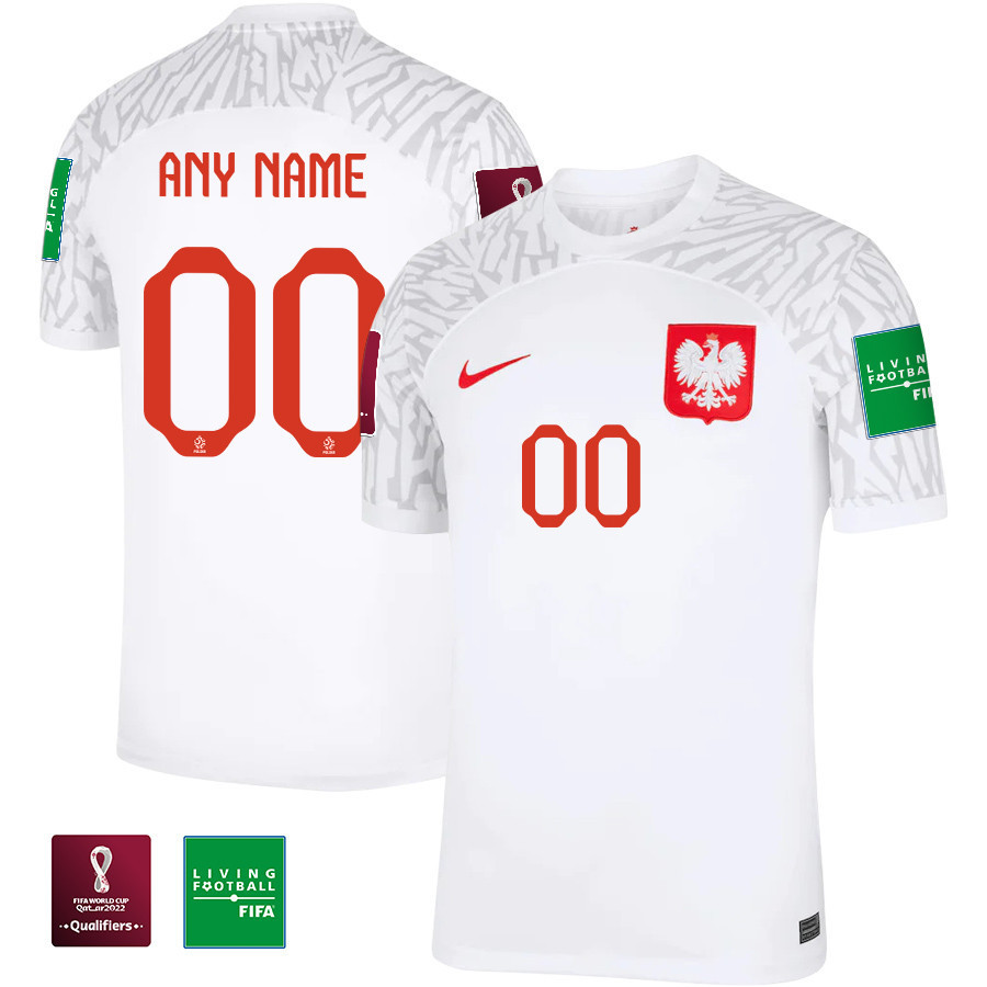 Custom 00 – Poland National Team FIFA World Cup Qatar 2022 Patch Home Soccer Jersey, Men