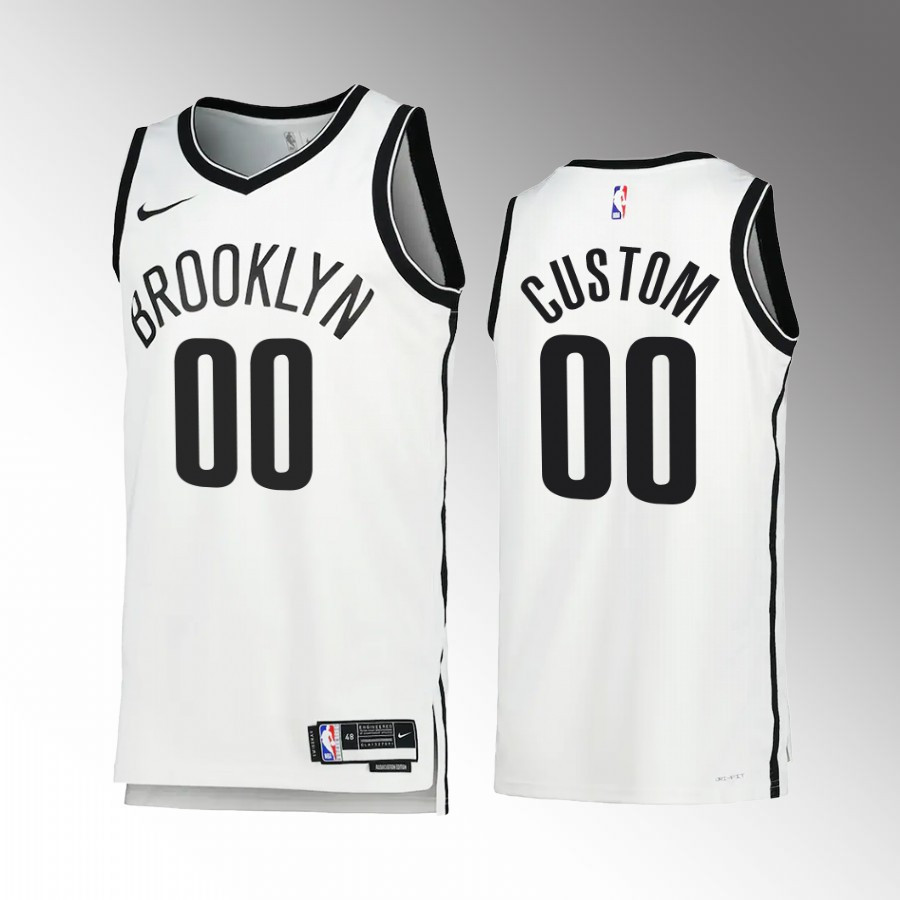 Custom 00 2022-23 Brooklyn Nets White Association Edition Stitched Jersey Swingman