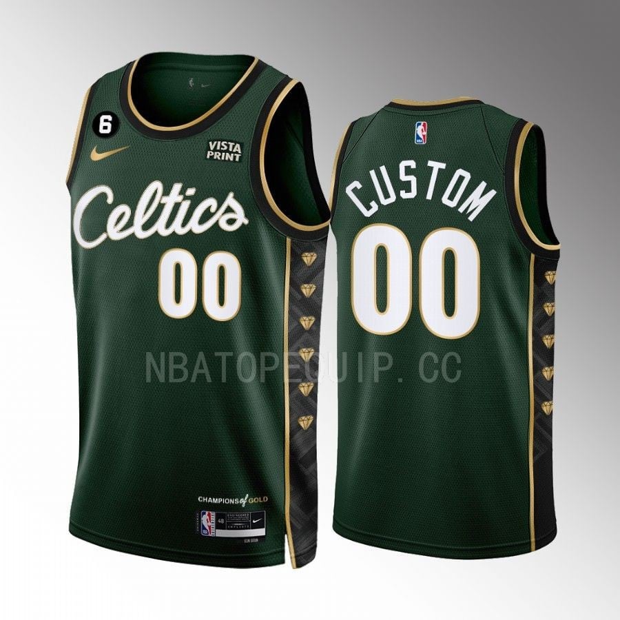 Custom 00 Boston Celtics 2022-23 City Edition Green Men Jersey Honor Bill Russell 11 Gold Diamonds
