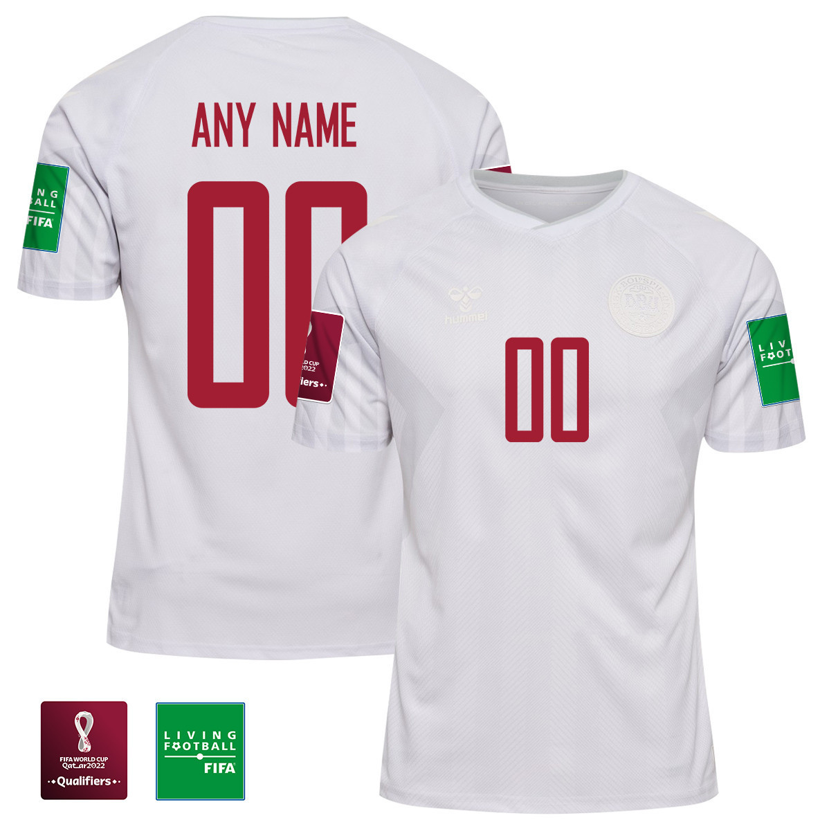 Custom 00 Denmark National Team FIFA World Cup Qatar 2022 Patch Away Soccer Jersey, Men