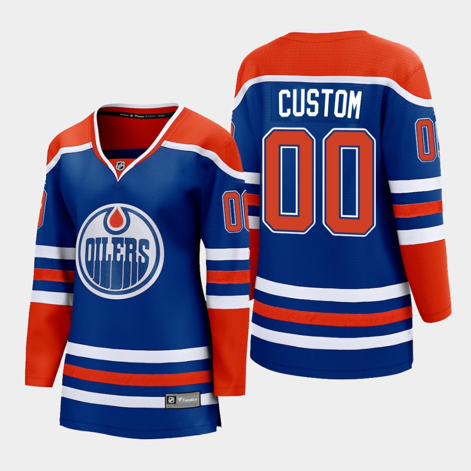 Custom 00 Edmonton Oilers 2022-23 Home Women Premier Breakaway Player Stitched Jersey Royal