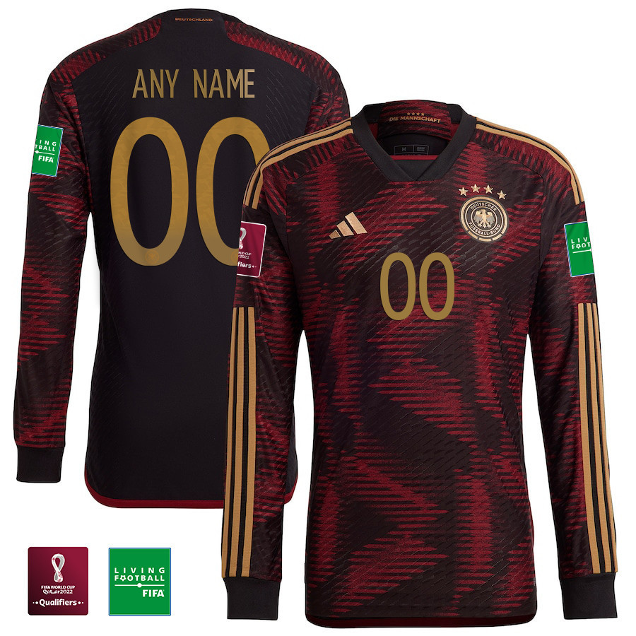 Custom 00 Germany National Team FIFA World Cup Qatar 2022 Patch – Away Long Sleeve Soccer Jersey, Men