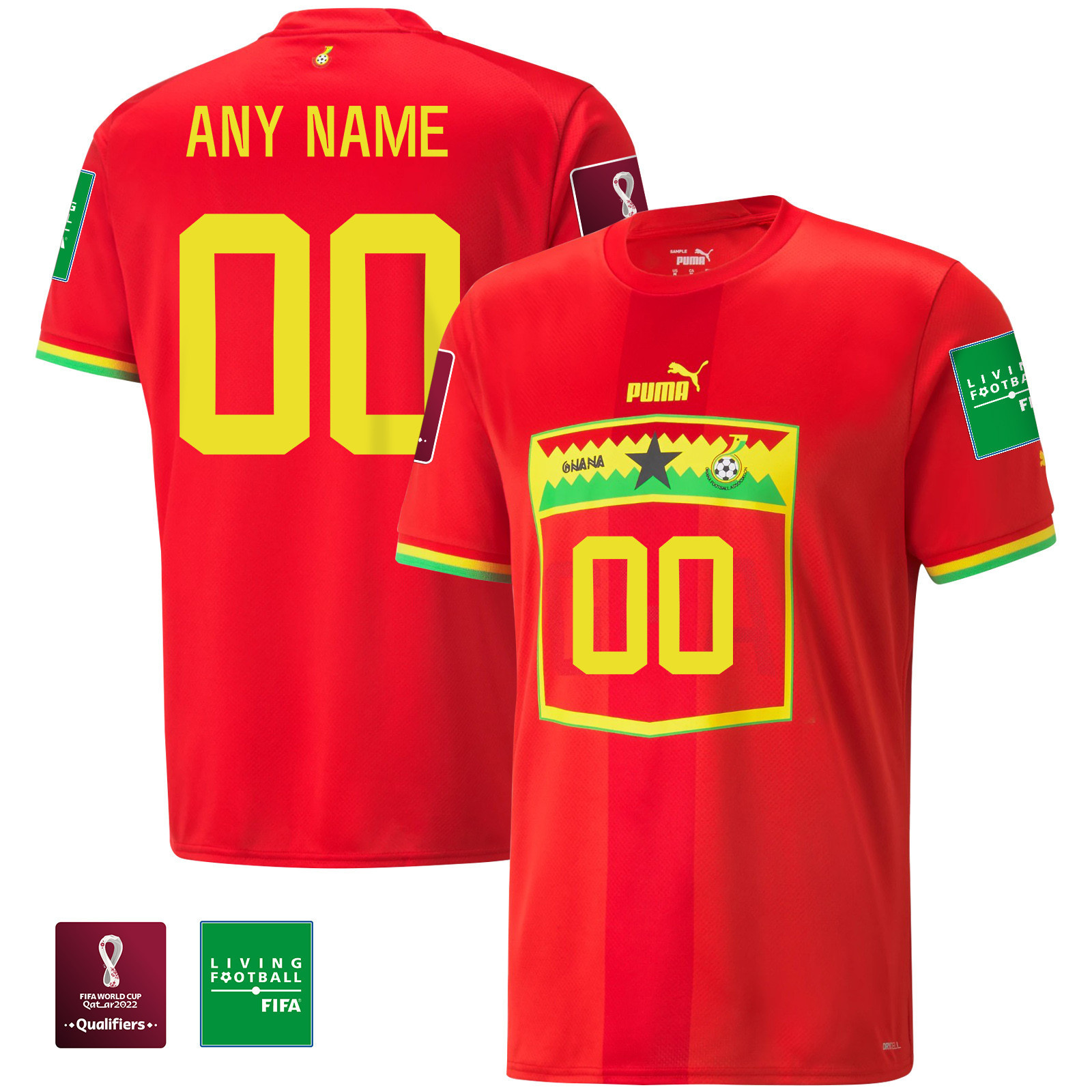 Custom 00 Ghana National Team FIFA World Cup Qatar 2022 Patch – Away  Soccer Jersey