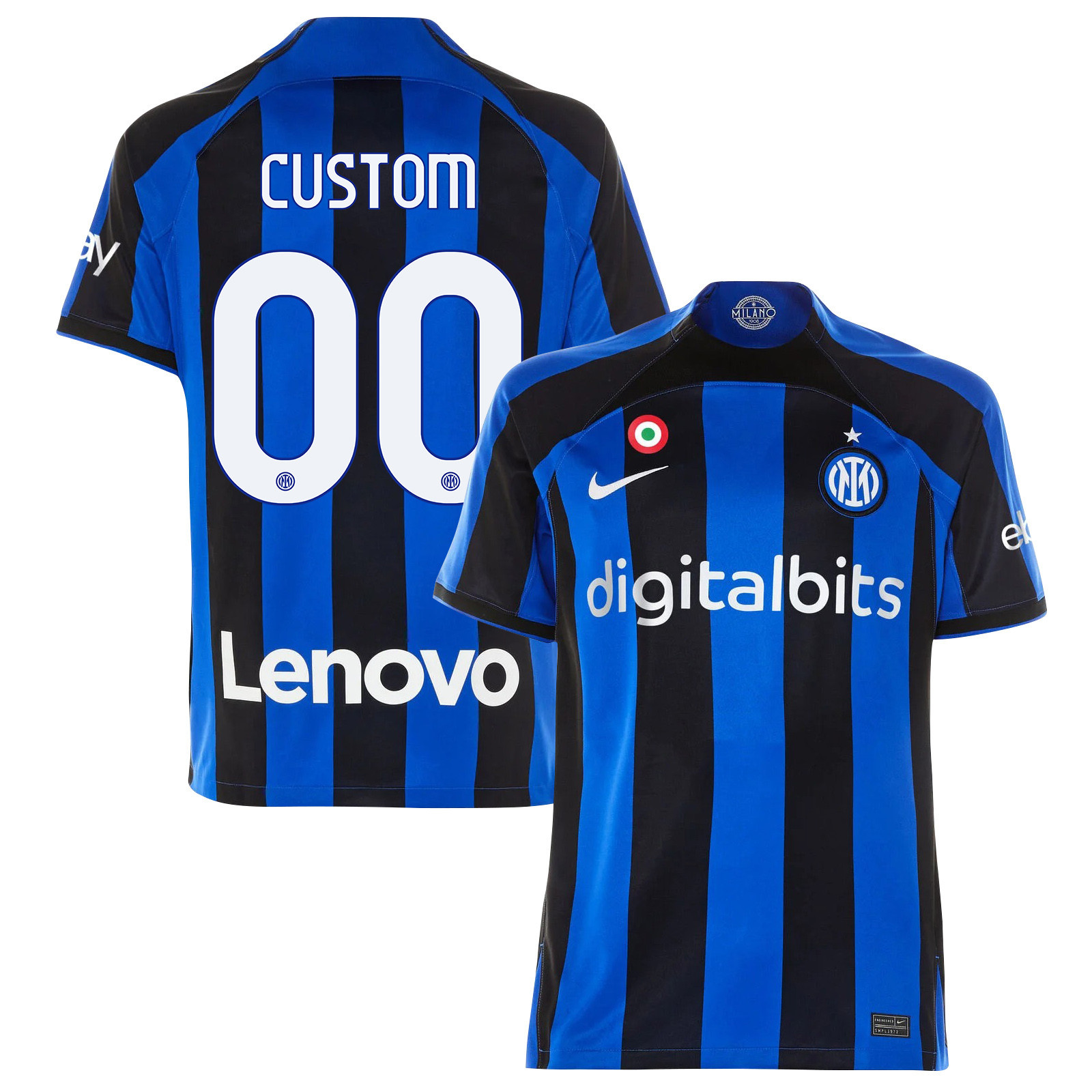 Custom 00 Inter Milan 2022/23 Home Men Soccer Jersey – Black/Blue Stripes
