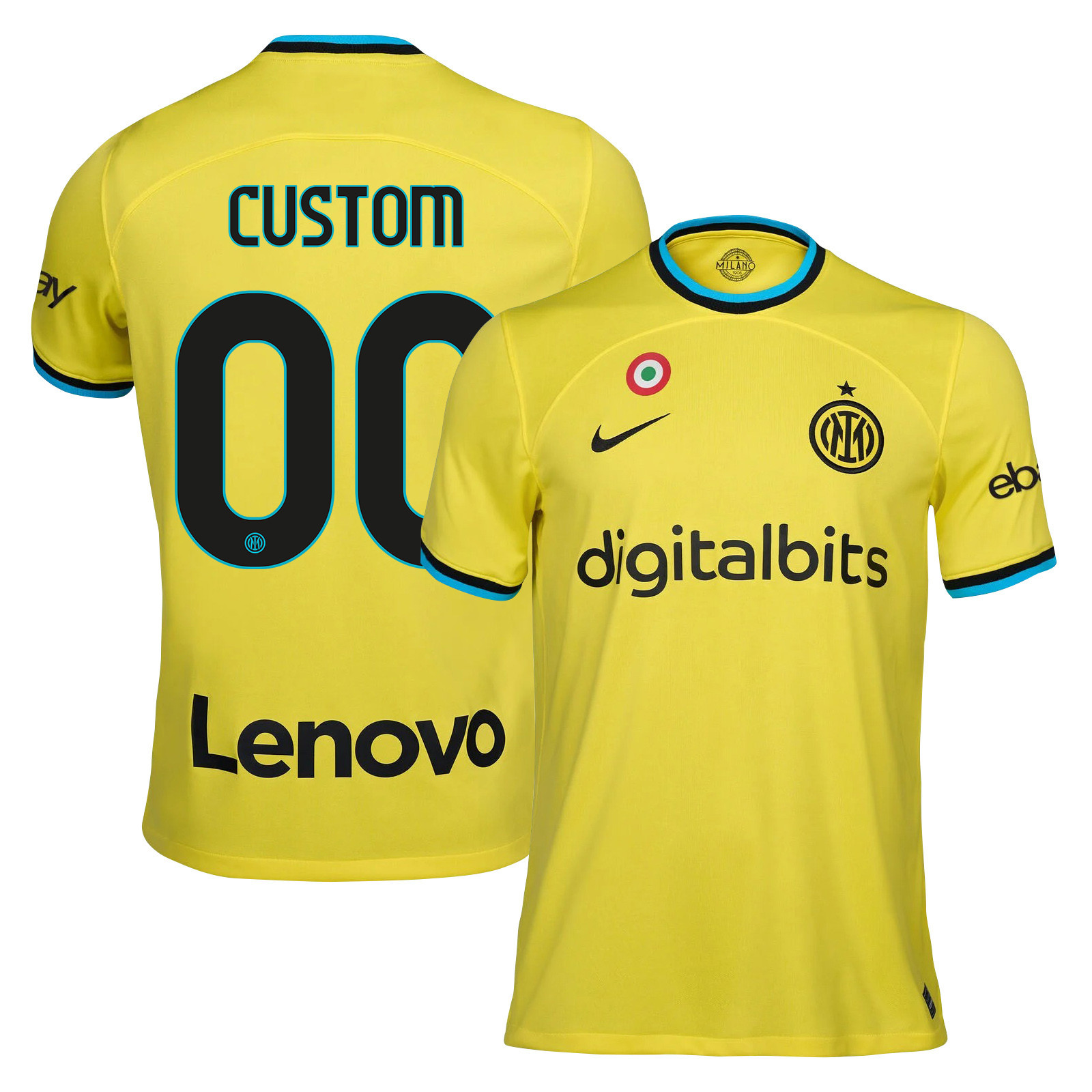 Custom 00 Inter Milan 2022/23 Third Men Soccer Jersey – Yellow