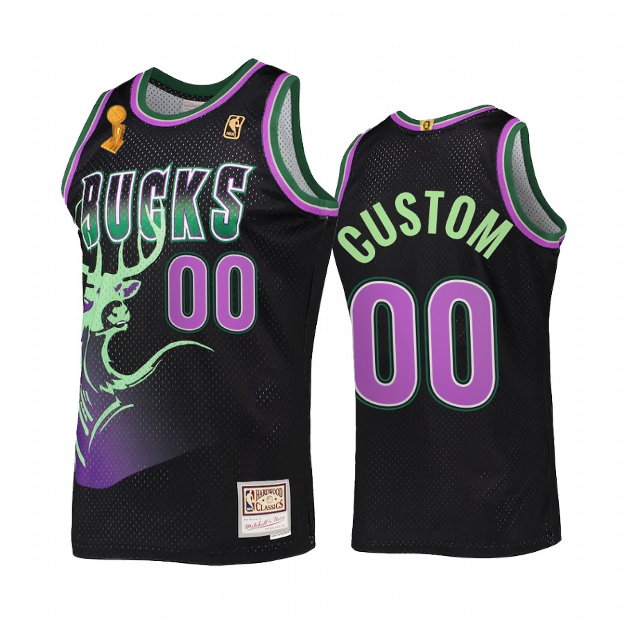 Custom 00 Milwaukee Bucks 2X NBA Finals Champions Black Jersey HWC Reload