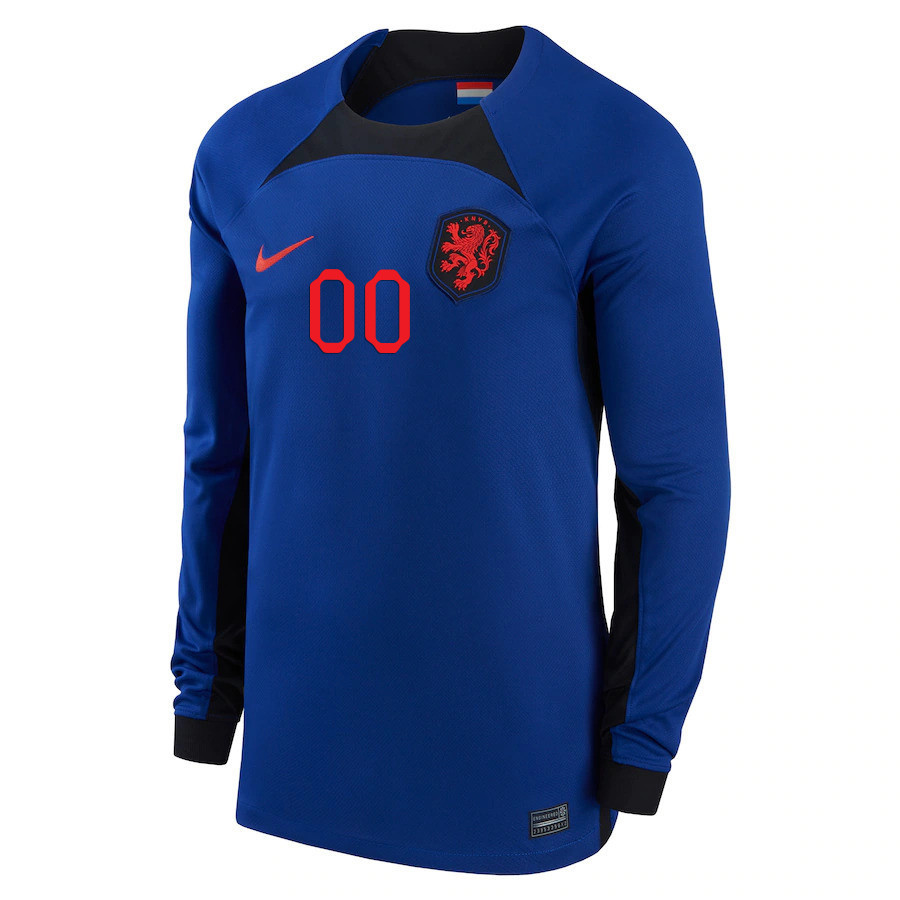 Custom 00 Netherlands National Team 2022-23 Qatar World Cup Away Long Sleeve Soccer Jersey, Men