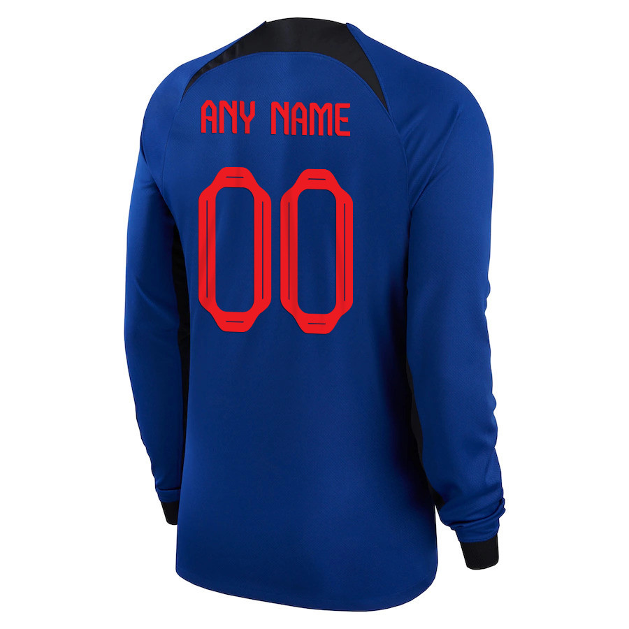 Custom 00 Netherlands National Team 2022-23 Qatar World Cup Away Long Sleeve Soccer Jersey, Men