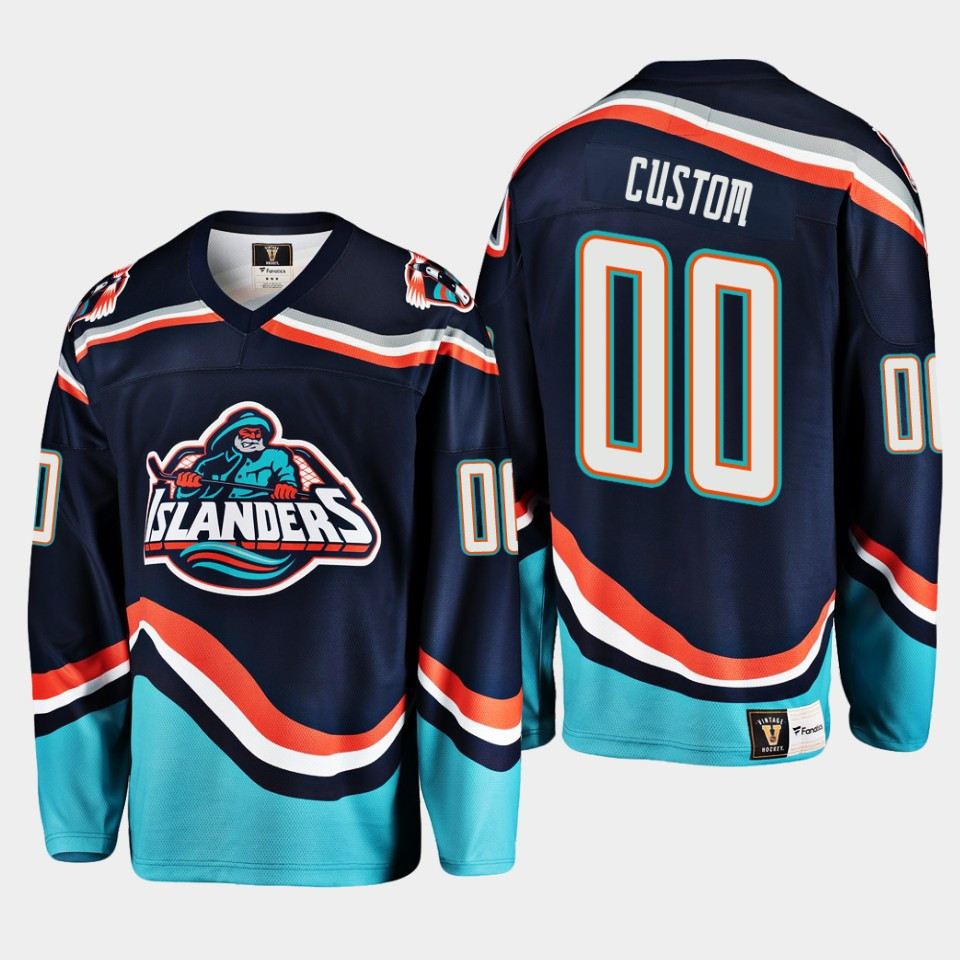 Custom 00 New York Islanders Navy Reverse Retro 2.0 Stitched Jersey 2022-23