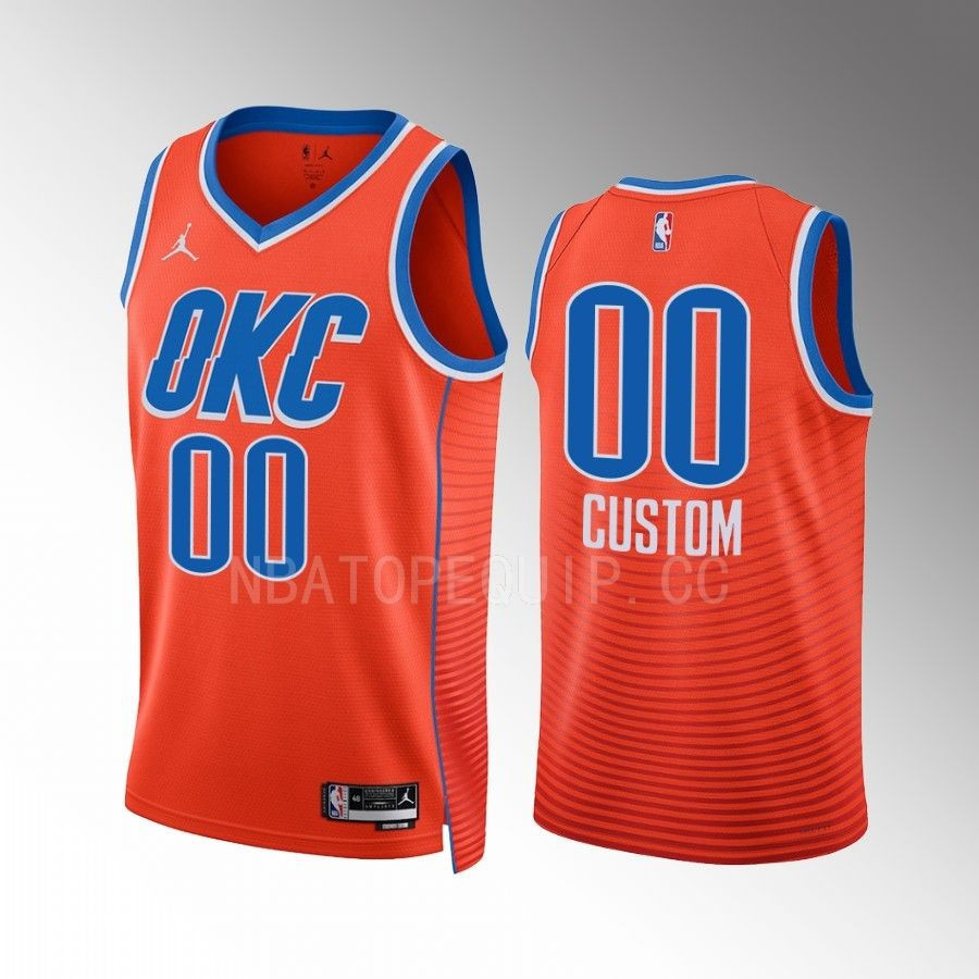 Custom 00 Oklahoma City Thunder Orange Men Stitched Jersey 2022-23 Statement Edition Swingman