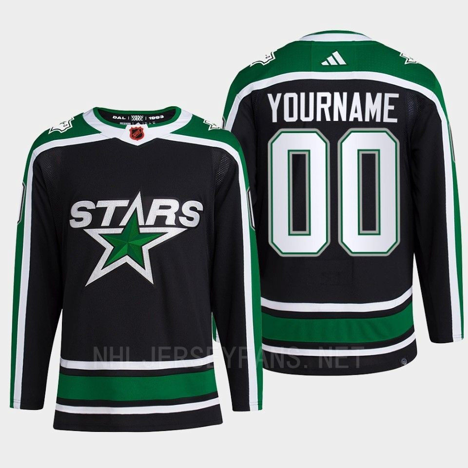 Custom 00 Reverse Retro 2.0 2022 Dallas Stars Black Stitched Jersey Pro Primegreen