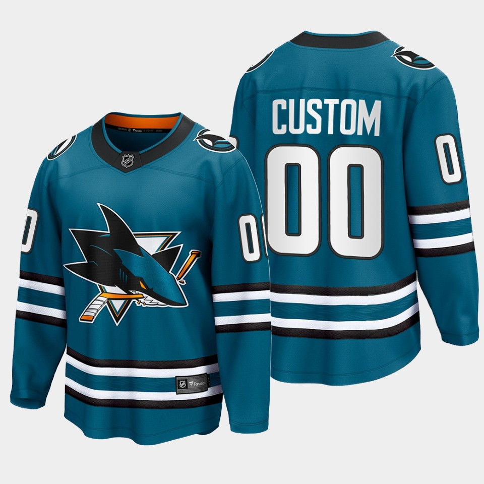 Custom 00 San Jose Sharks 2022-23 Home The Evolve Teal Stitched Jersey