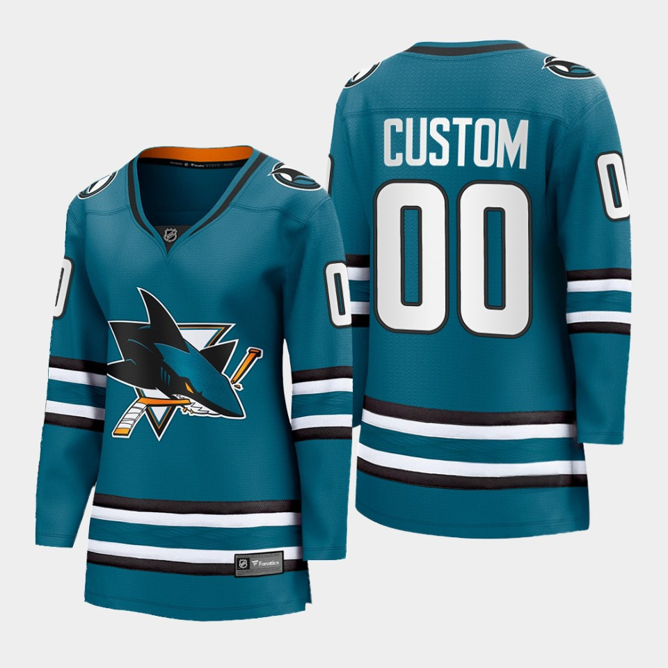 Custom 00 San Jose Sharks 2022-23 Home Women Premier Breakaway Stitched Jersey Teal