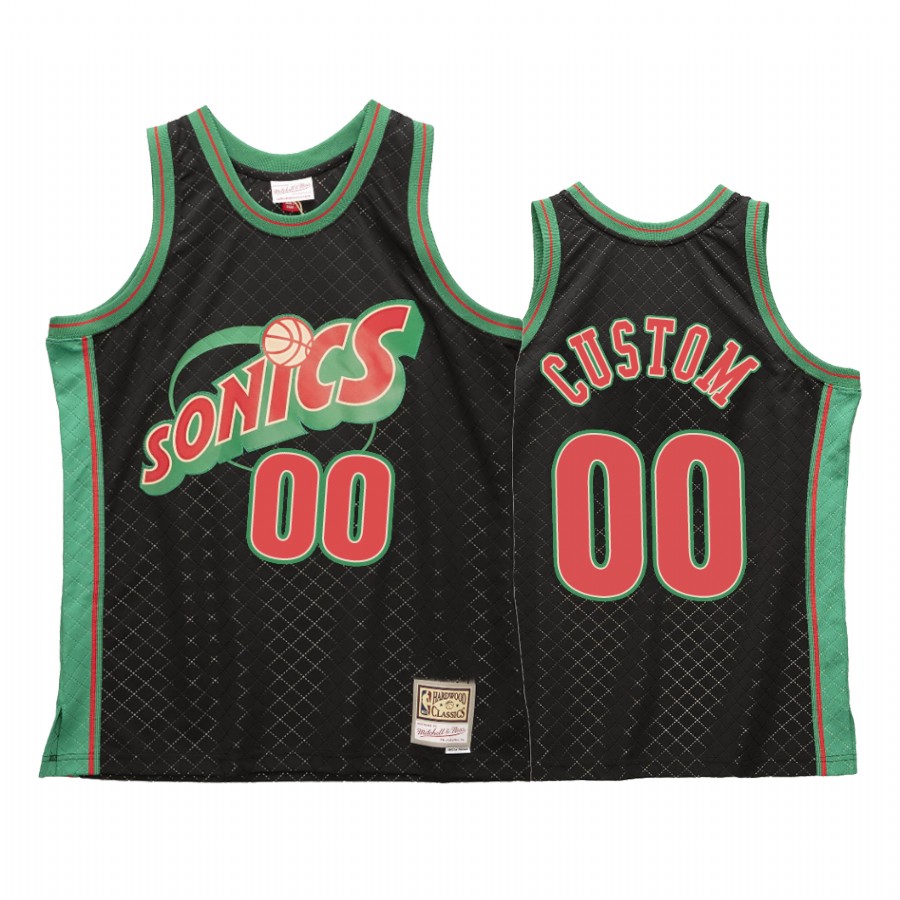 Custom 00 Seattle SuperSonics Neapolitan Black Jersey Hardwood Classics