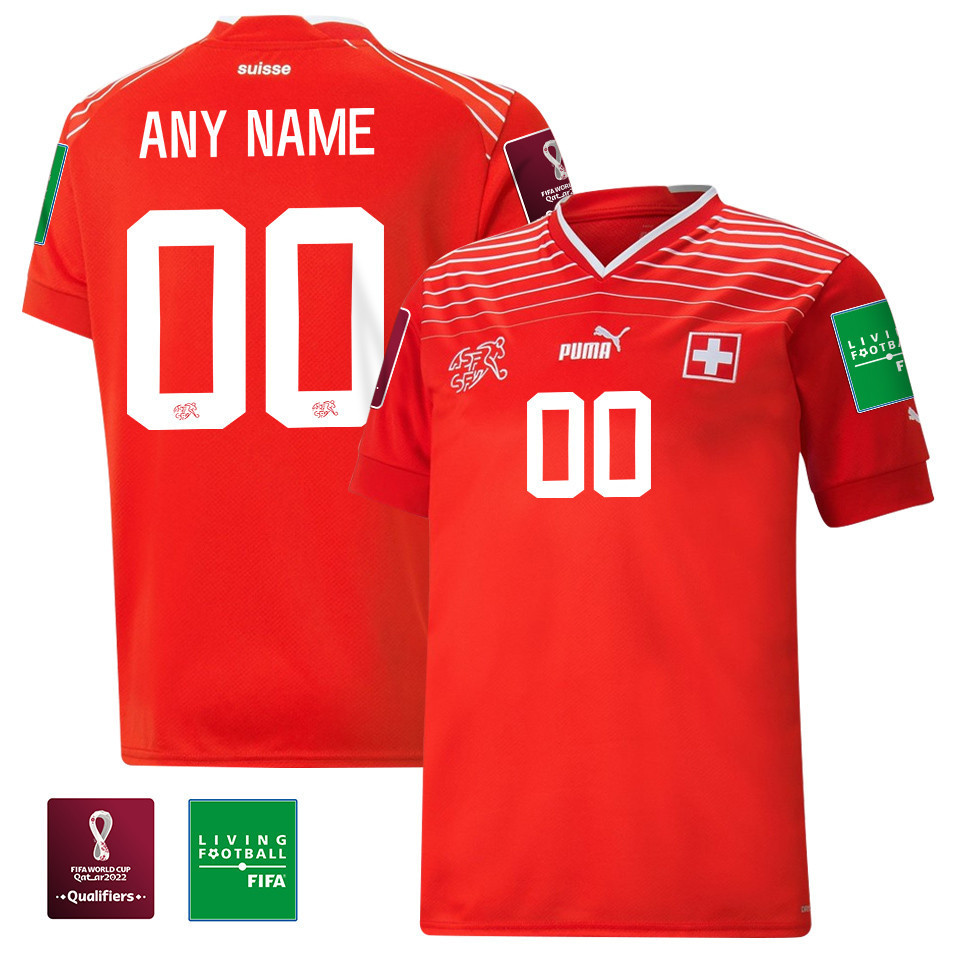 Custom 00 Switzerland National Team FIFA World Cup Qatar 2022 Patch – Home Men Soccer Jersey