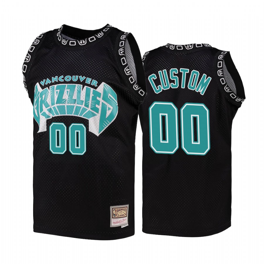 Custom 00 Vancouver Grizzlies Hardwood Classics Black Jersey Team Color